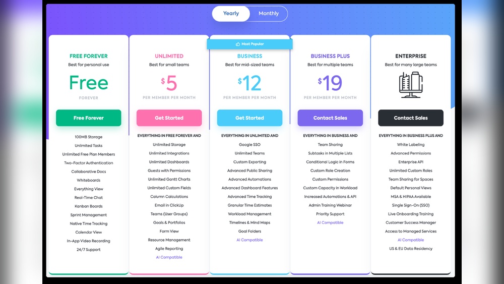 Clickup Pricing Plans